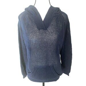 Mesh Knit Hoodie Sweater By Shirt 469 Large Blue Linen & Cotton Blend